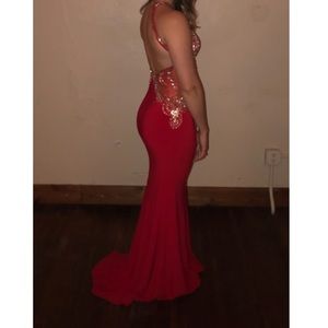 Mori Lee - Beaded Red Prom Dress - Size 4 - Floor Length